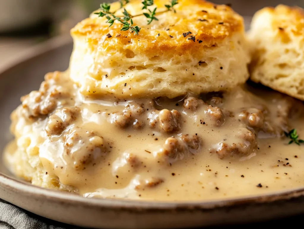 Sausage gravy and biscuits